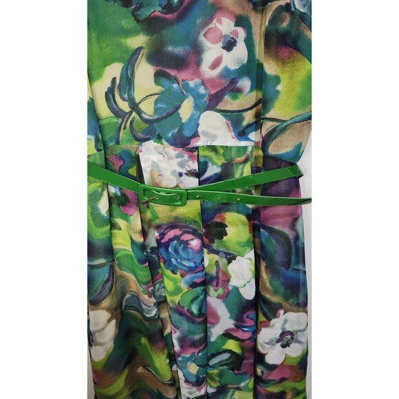 Vintage 80s Danny & Nicole Psychedelic Floral Cocktail Dress Size 10 Green Belt - Picture 3 of 15